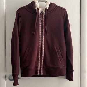 Eddie Bauer Cotton Aztec Sherpa Lined Maroon Knit Full Zip Hooded Jacket SZ L